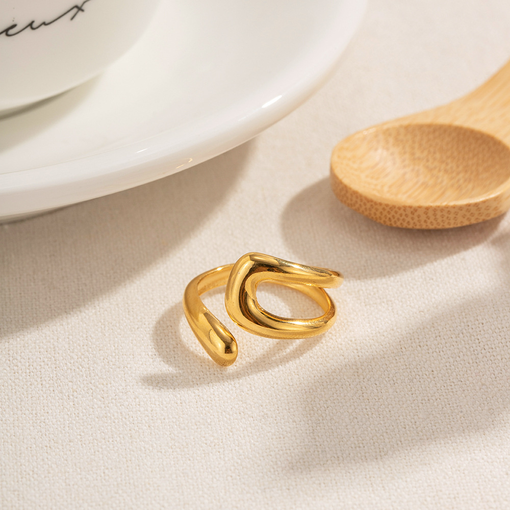 18K Gold-Plated Geometric Gold Twisted Open Ring