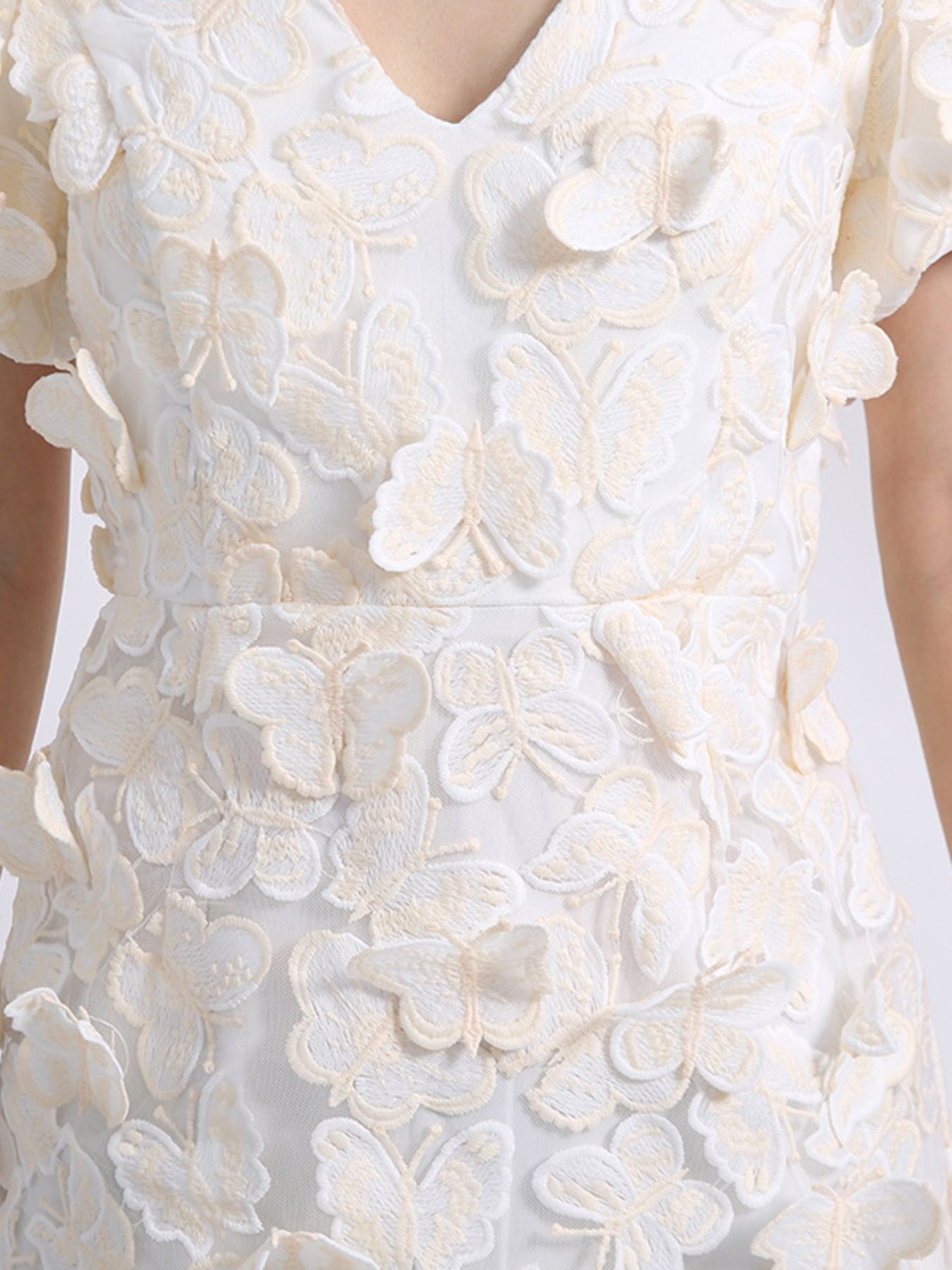 Butterfly V-Neck Puff Sleeve Mini Dress