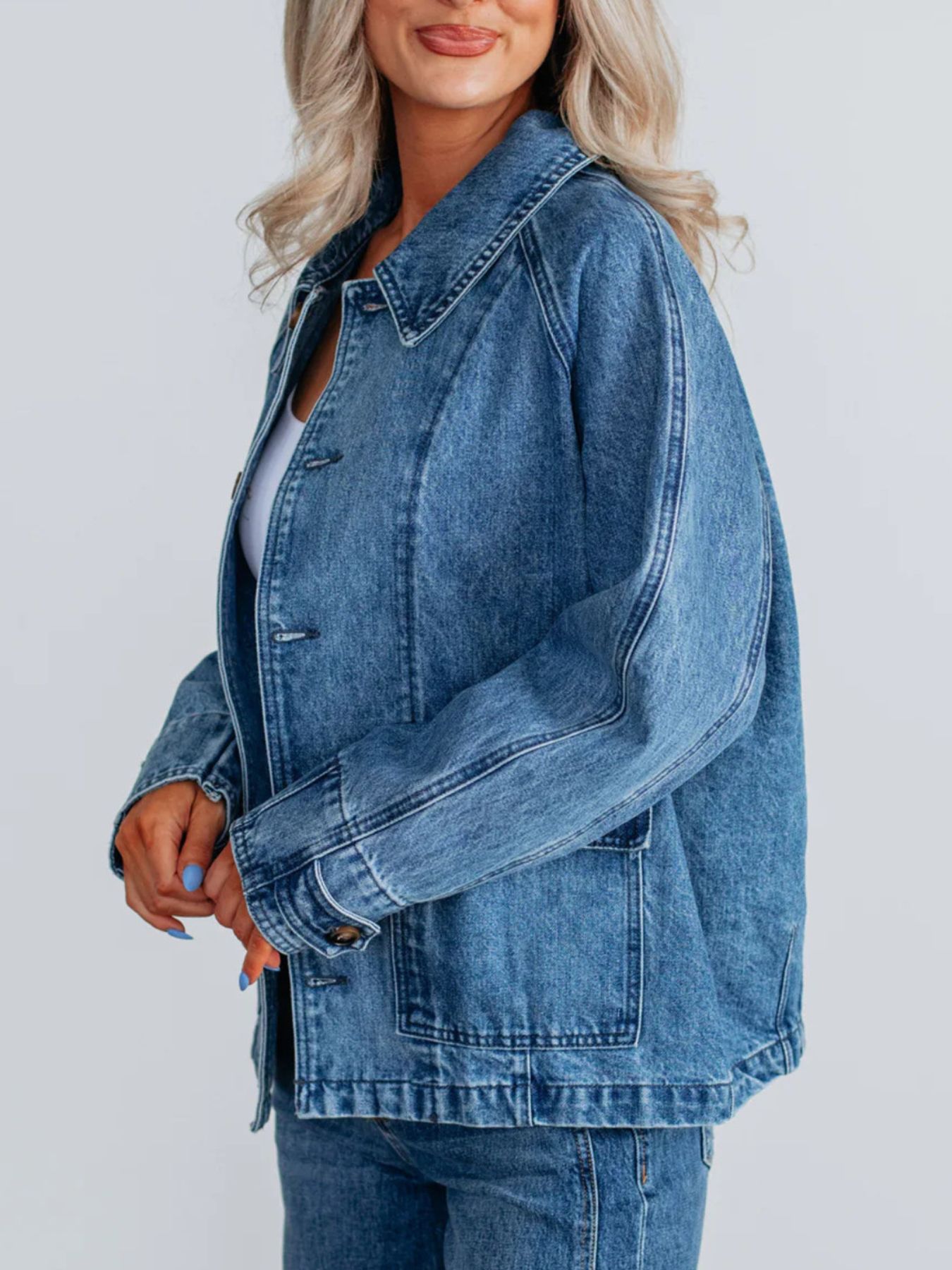 Button Up Raglan Sleeve Denim Jacket