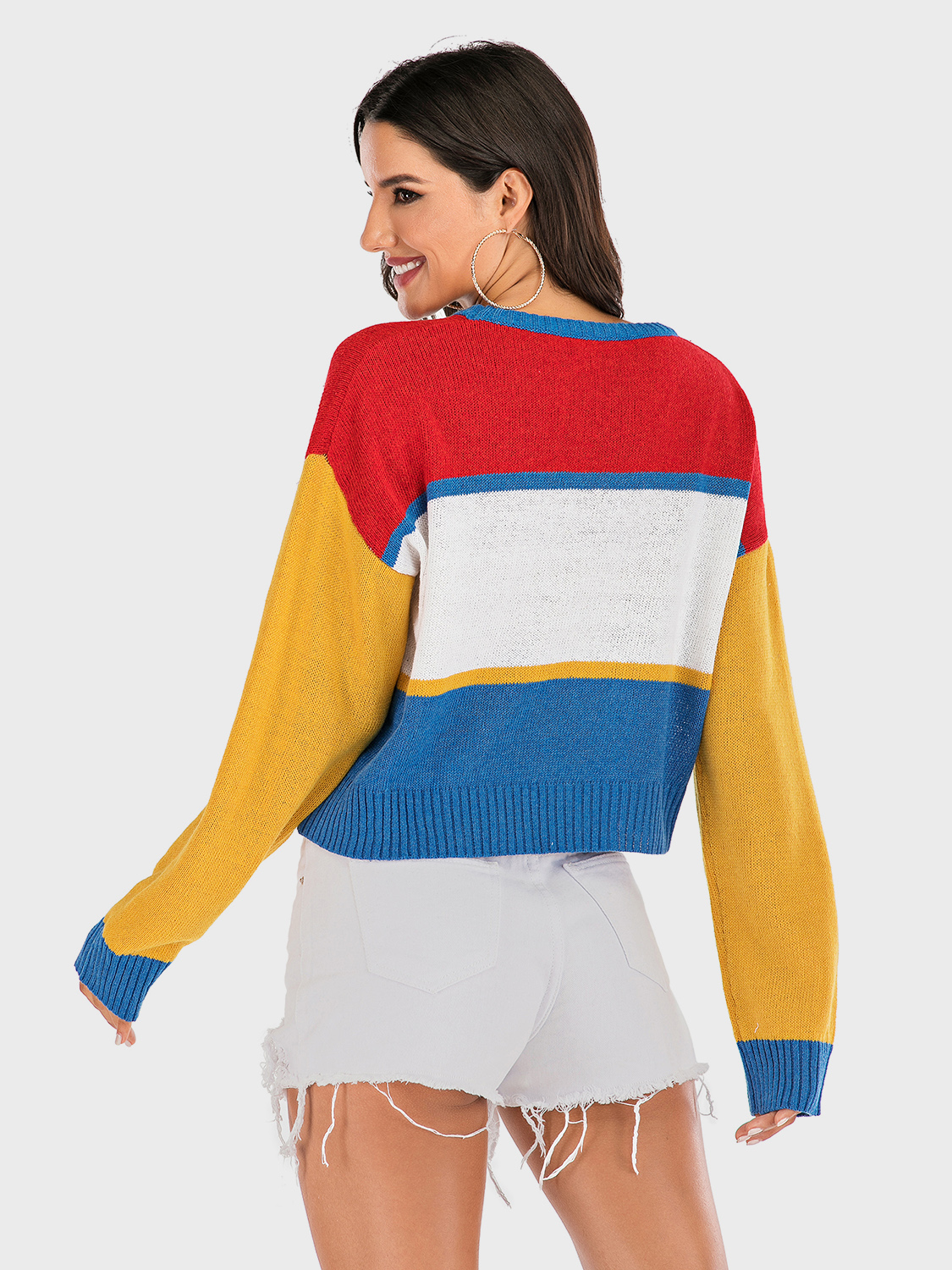 OKAY Contrast Dropped Shoulder Long Sleeve Sweater