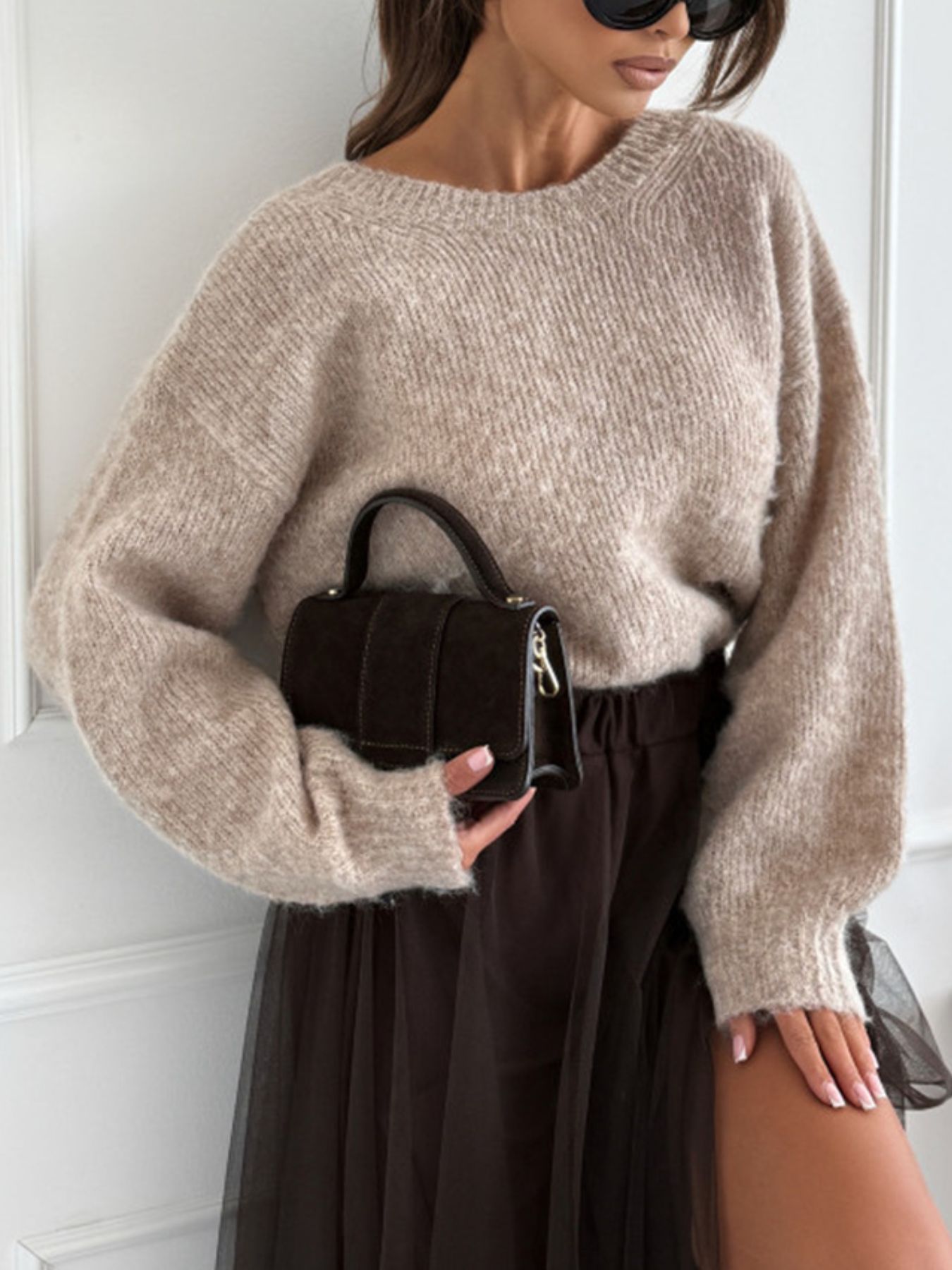 Leopard Bow Dropped Shoulder Sweater