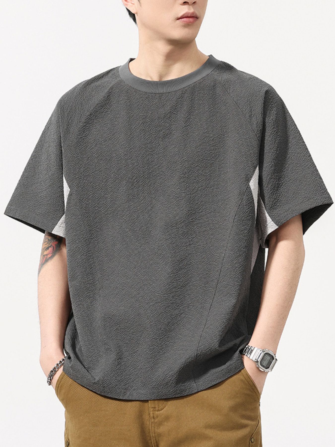 Men's Plus Size Contrast Round Neck Short Sleeve T-Shirt