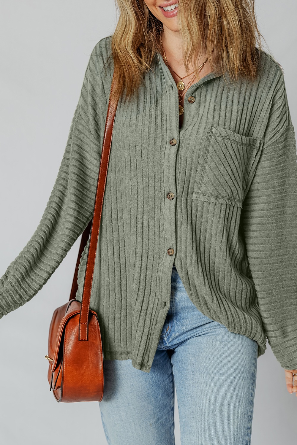 Ribbed Knit Button-Up Cardigan