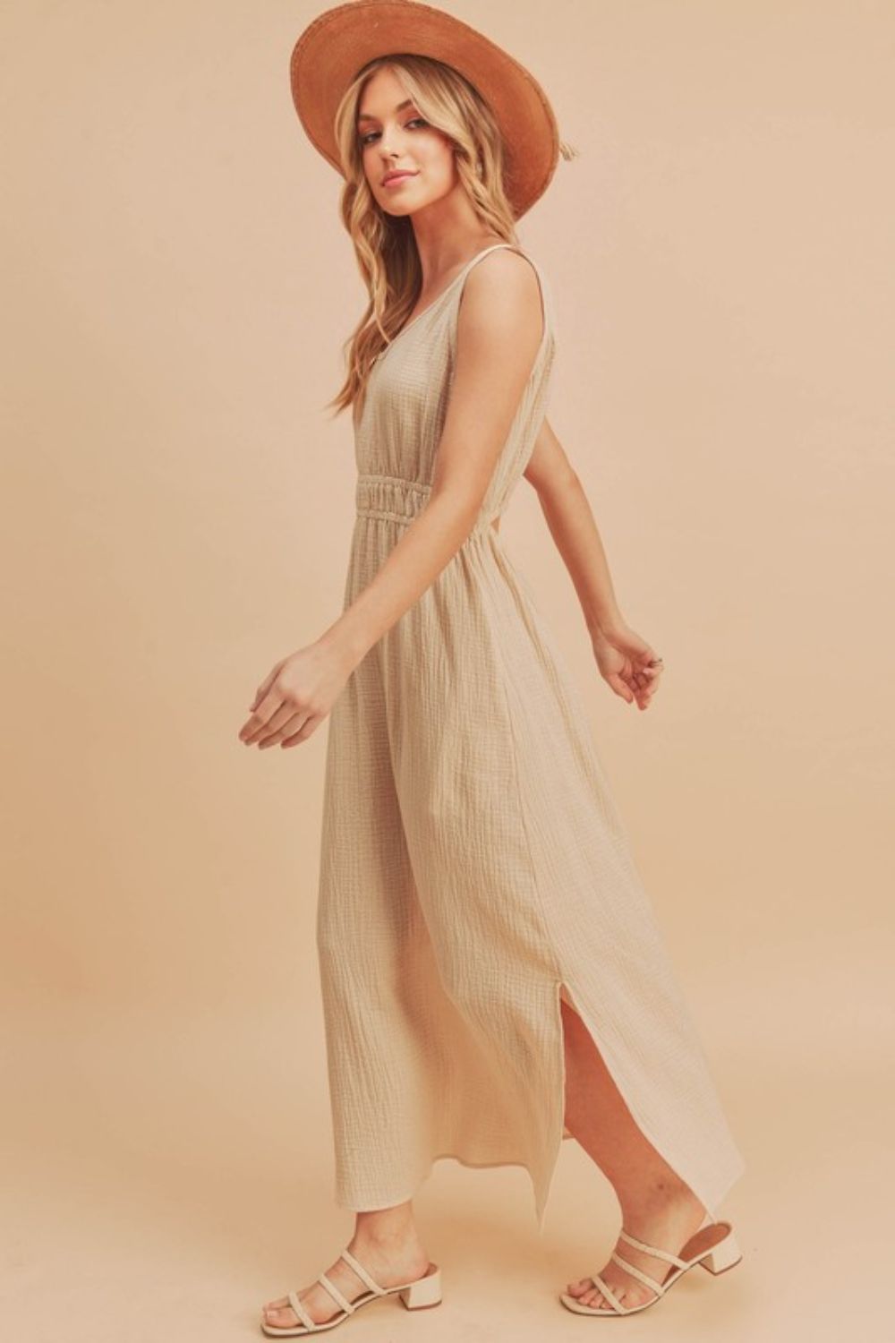 Side Slit Round Neck Sleeveless Tank Dress