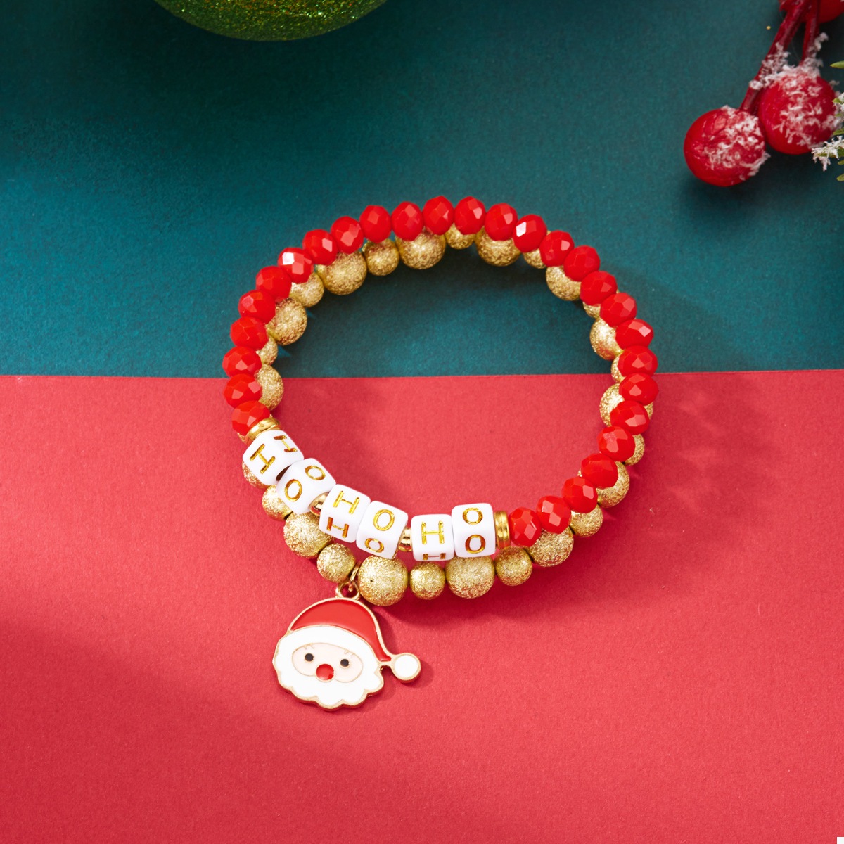 2 Piece Christmas Santa Beaded Bracelet
