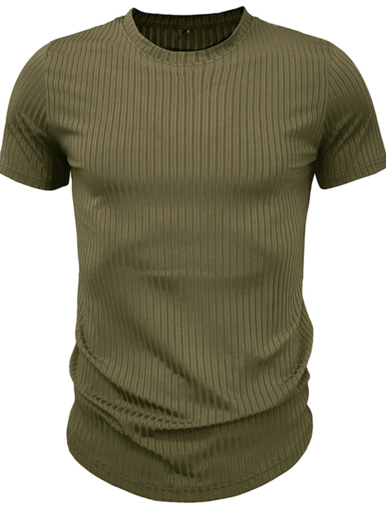 Men's Full Size Ribbed Knit Short Sleeve Round Neck T-Shirt Plus Size