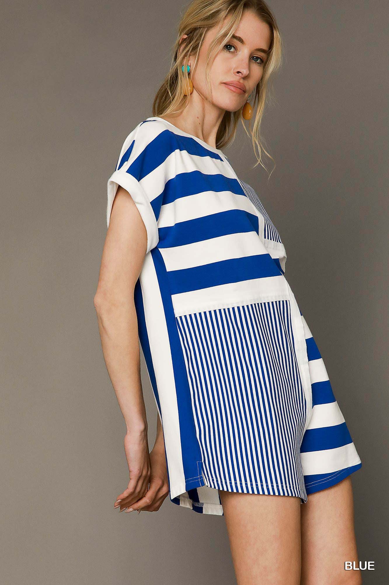 Umgee Mixed Striped Short Sleeve Romper