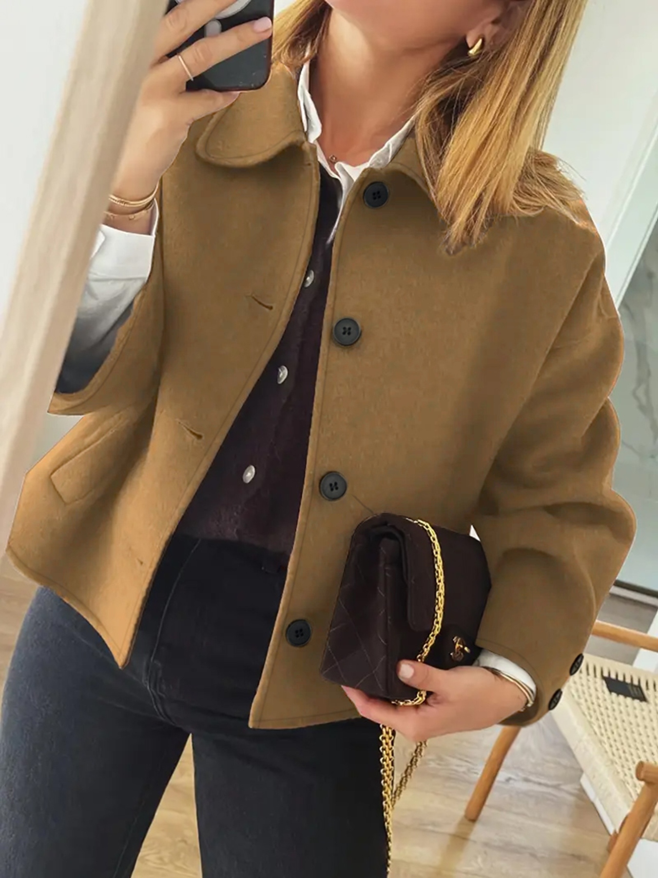 Plus Size Button-Down Cropped Outerwear