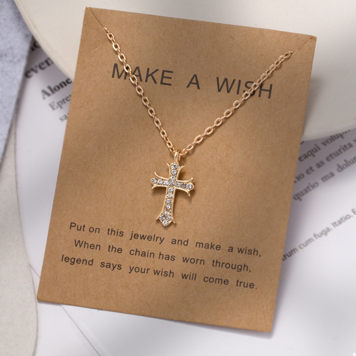 18K Gold-Plated Rhinestone Cross Necklace