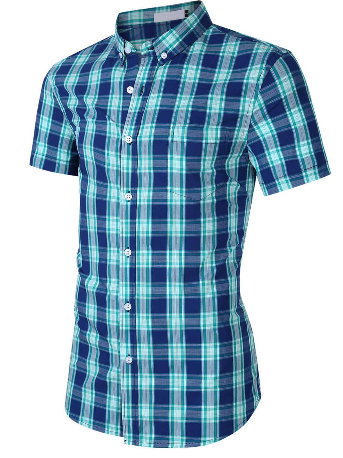 Men's Plaid Collared Neck Short Sleeve Shirt