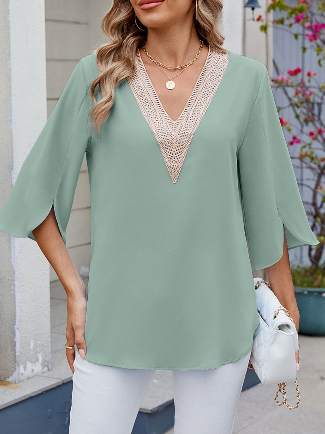 V-Neck 3/4 Sleeve Blouse