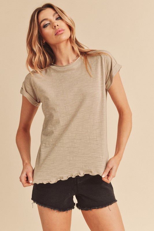 Lettuce Edge Round Neck Short Sleeve T-Shirt
