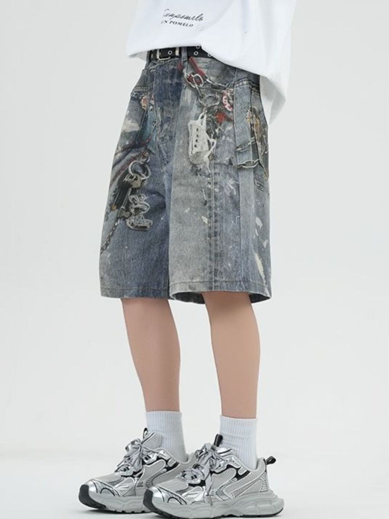 Men's Full Size Vintage Chain Print Denim Shorts Plus Size