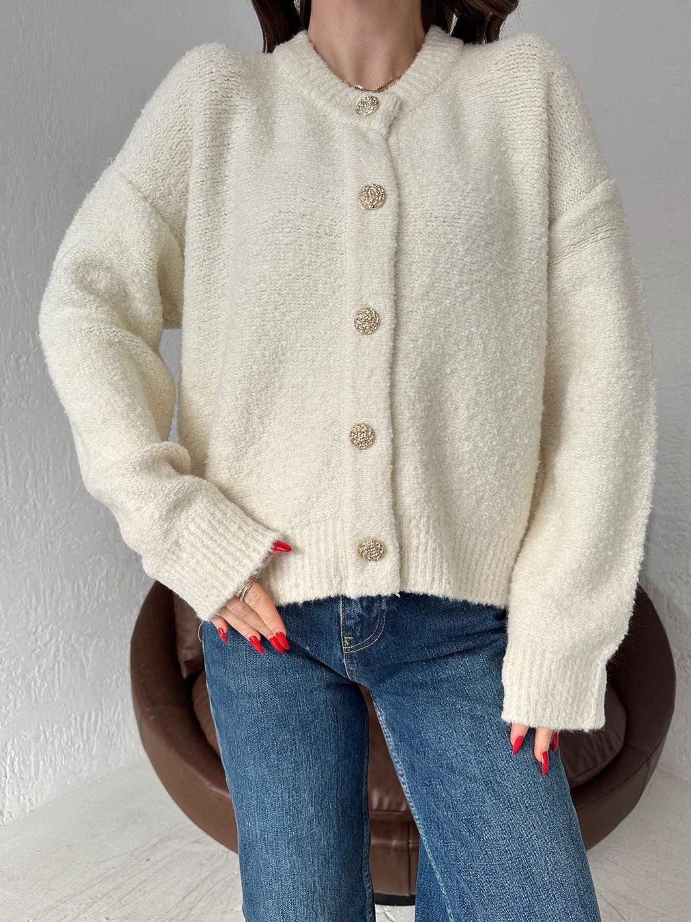 Button-Up Drop Shoulder Cardigan