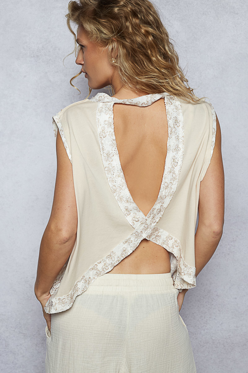 Round Neck Sleeveless Top with Floral Contrast