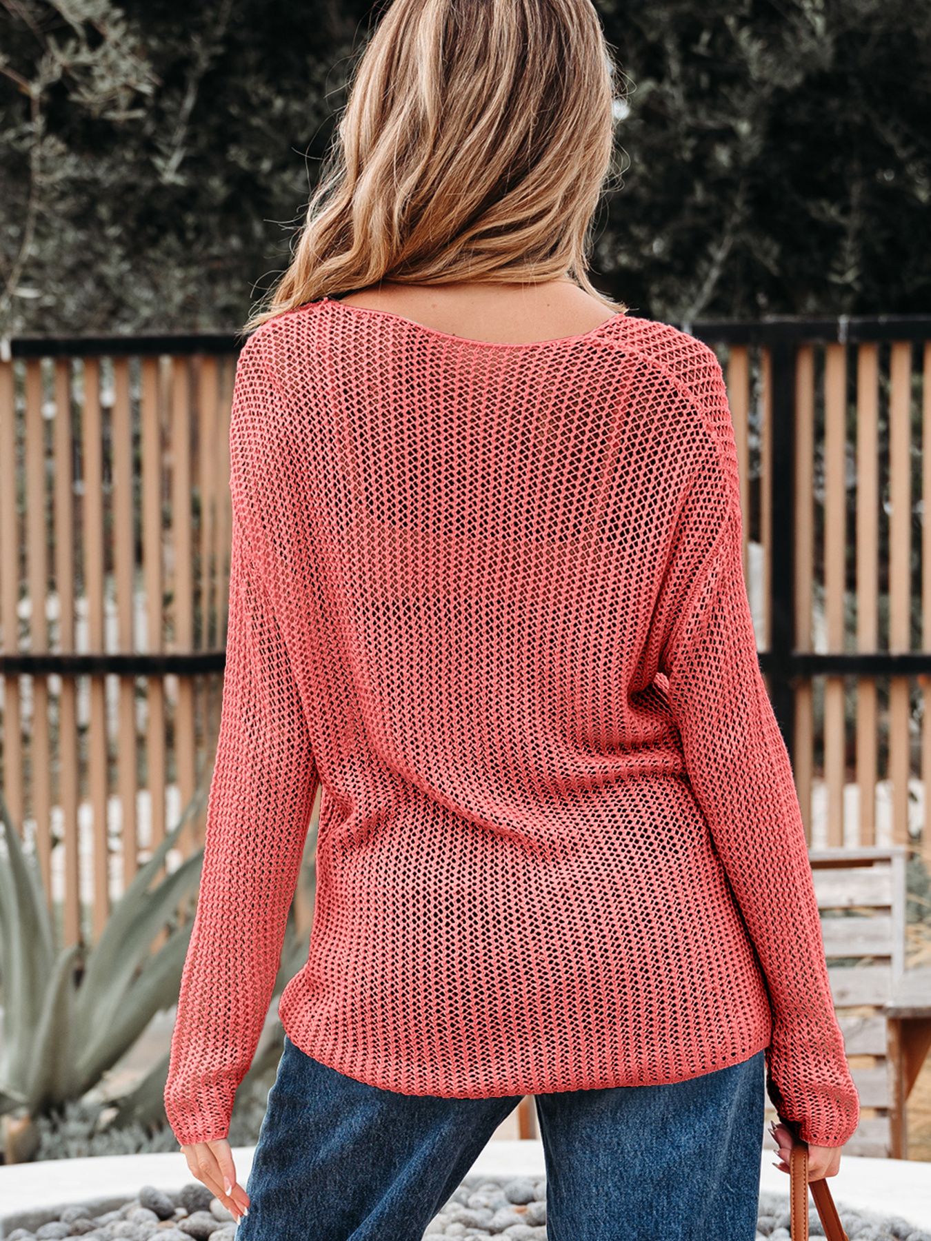 Crochet Hollow Out Long Sleeve Knit Top