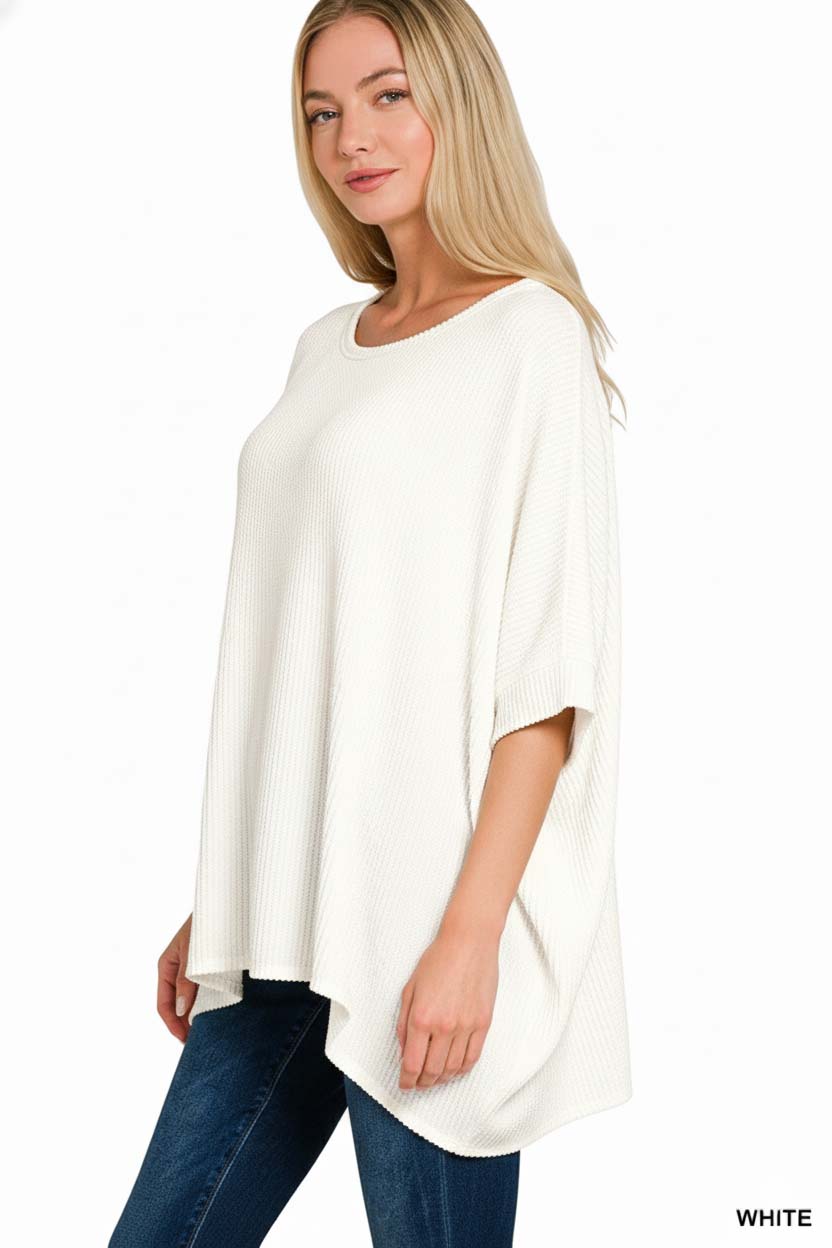 Raised Ribbed Bat Sleeve Top