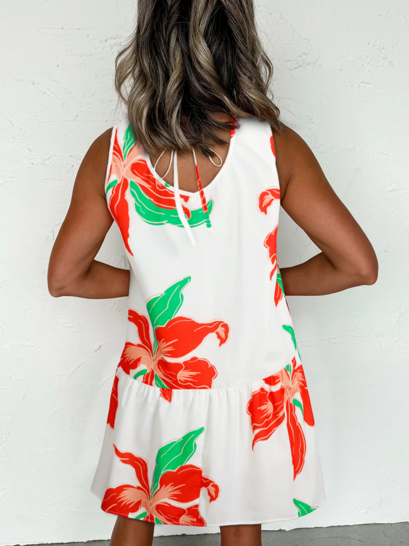 Floral Tie Neck Sleeveless Ruffled Sundress