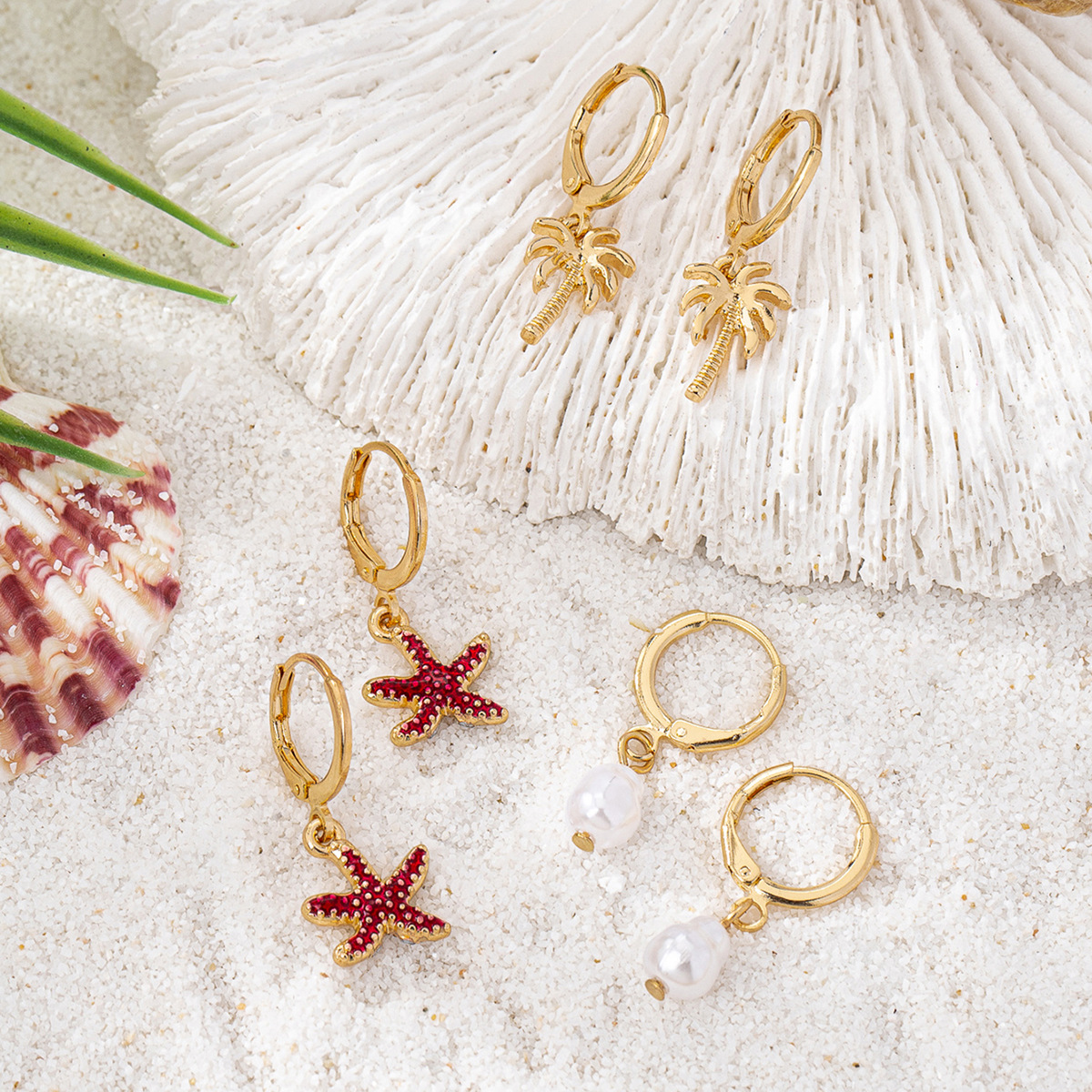 3-Pair 18K Gold-Plated Alloy Drop Earrings