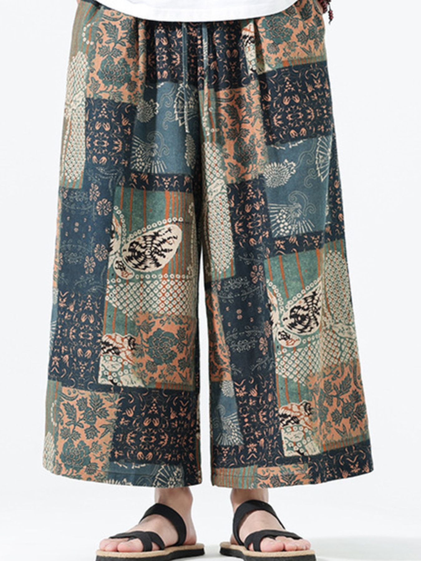 Men's Plus Size Vintage Print Wide Leg Pants