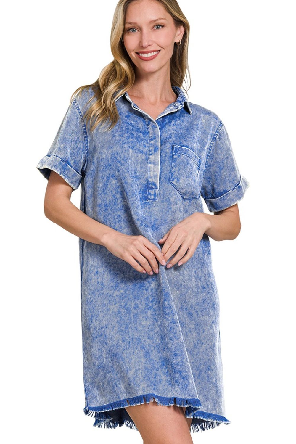 Tencel Mineral Washed Collared Shirts Dress