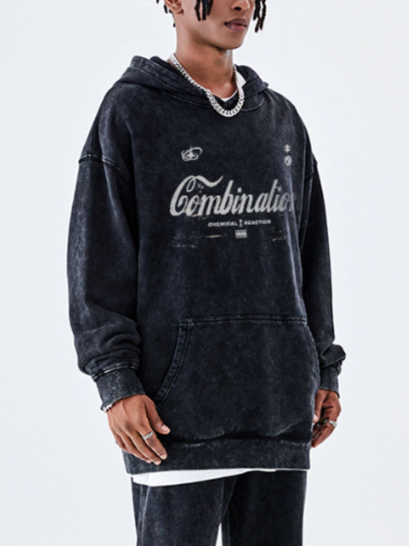 Men's Letter Washed Kangaroo Pocket Hoodie