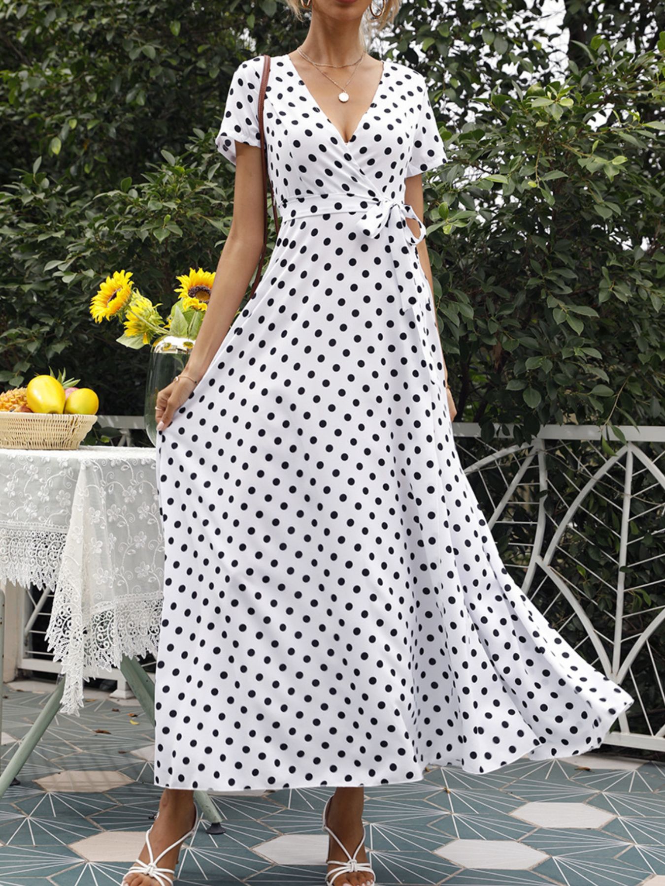 Polka Dot Wrap Maxi Dress