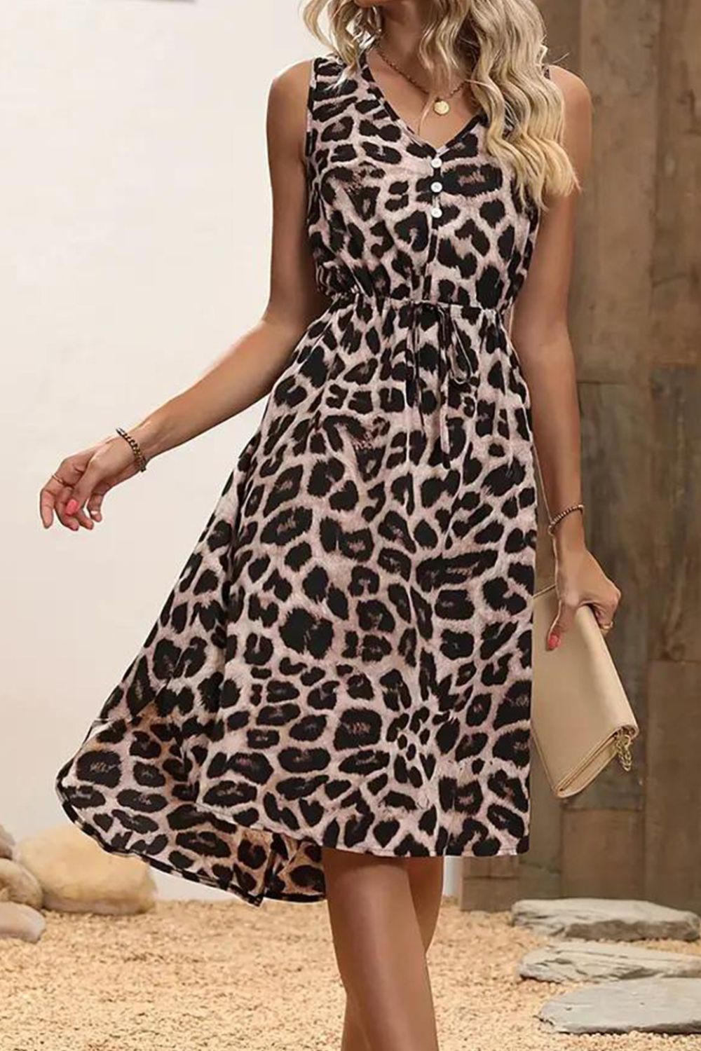 Leopard V-Neck Sleeveless Dress