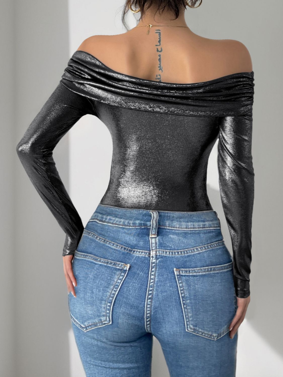 Ruched Off-Shoulder Long Sleeve Bodysuit