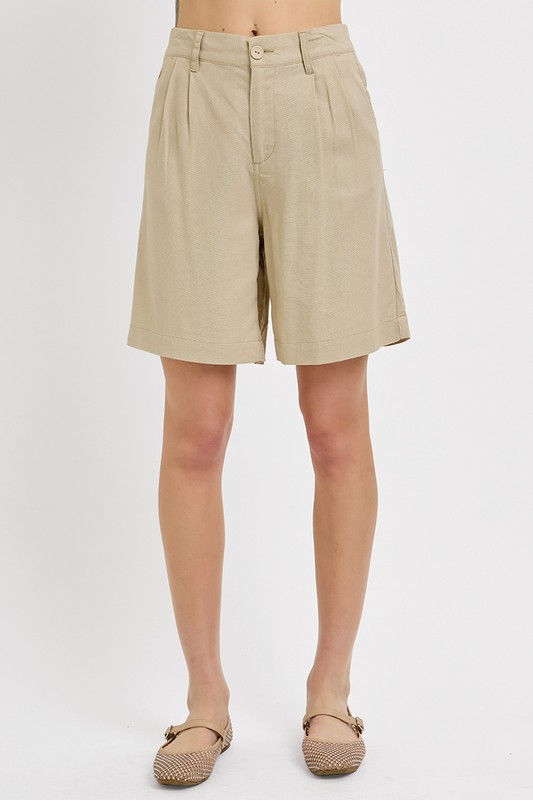 High Rise Pleated Front Shorts