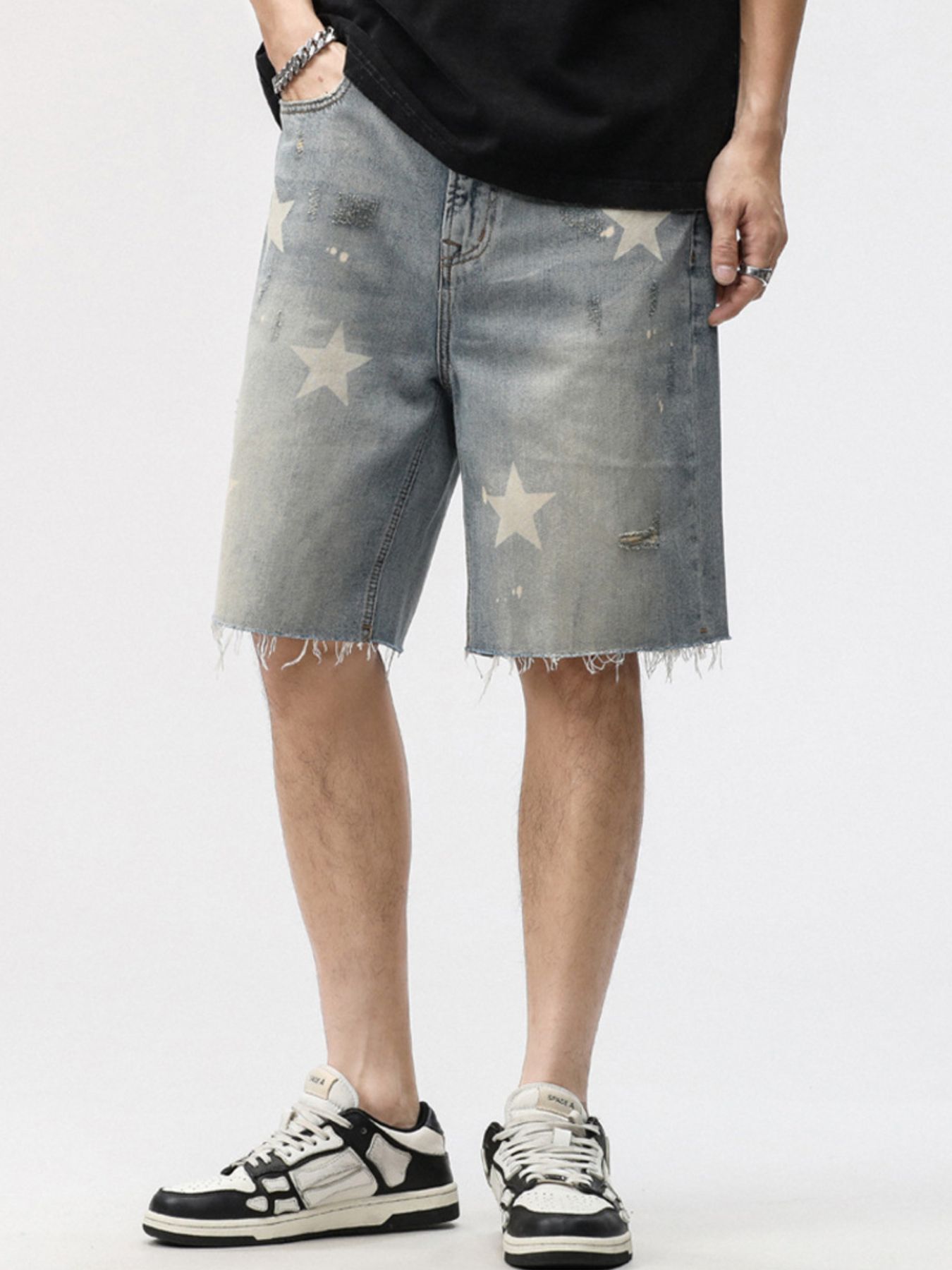 Men's Distressed Star Denim Shorts