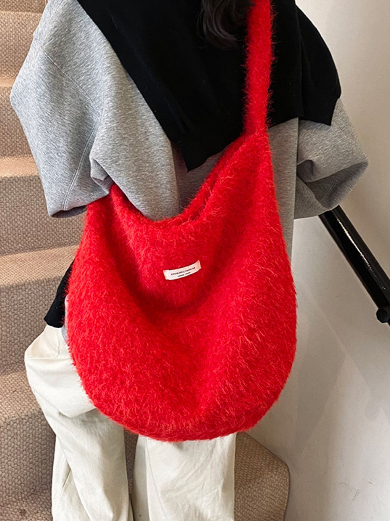Fuzzy Solid Color Crossbody Bag