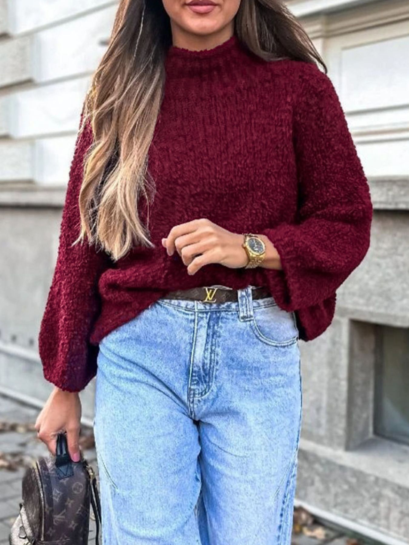 Textured Knit Mock Neck Sweater