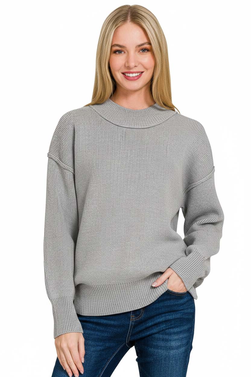 Wide Neckband Drop Shoulder Sweater