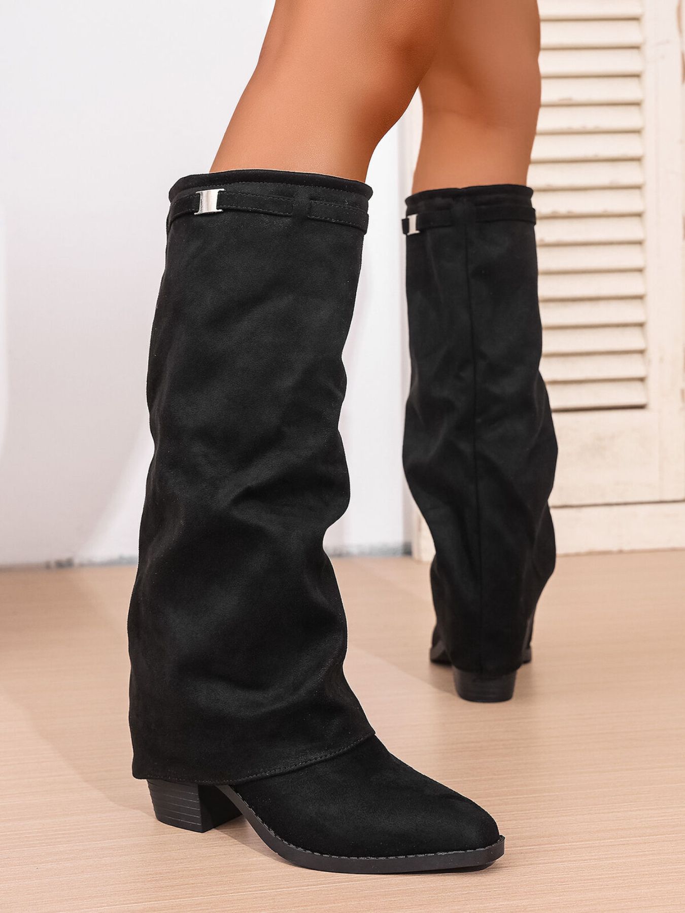 Point Toe Block Heels Boots