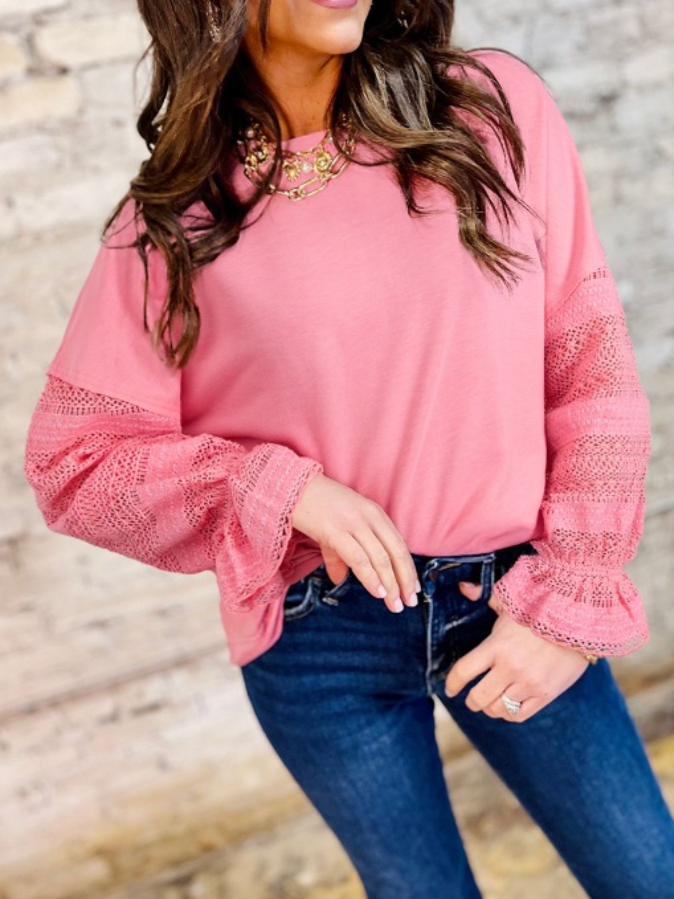 Lace Detail Flounce Sleeve Sweatshirt