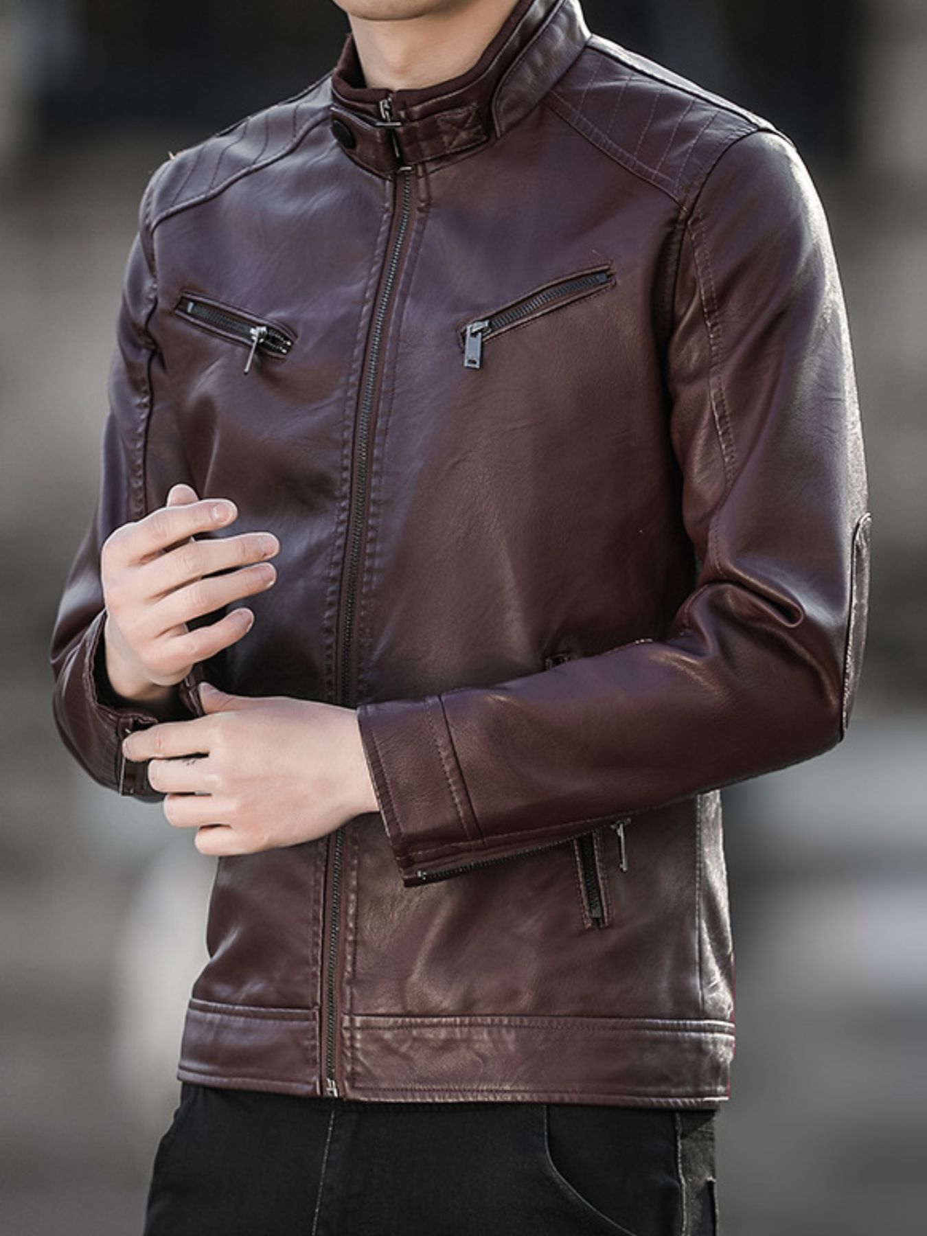 Men's Plus Size Zip Up Leather Jacket