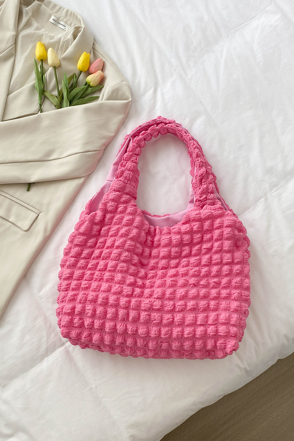Ruched Polyester Large Handbag 4