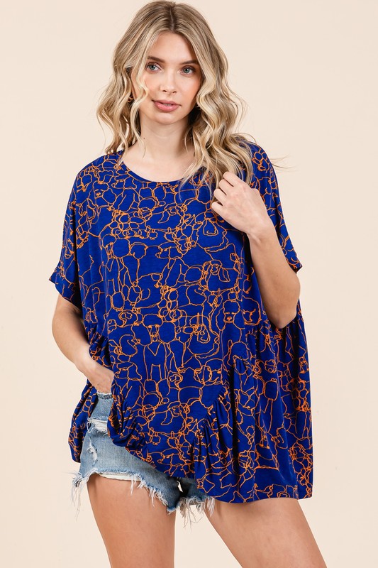 Abstract Print Round Neck Short Sleeve Top