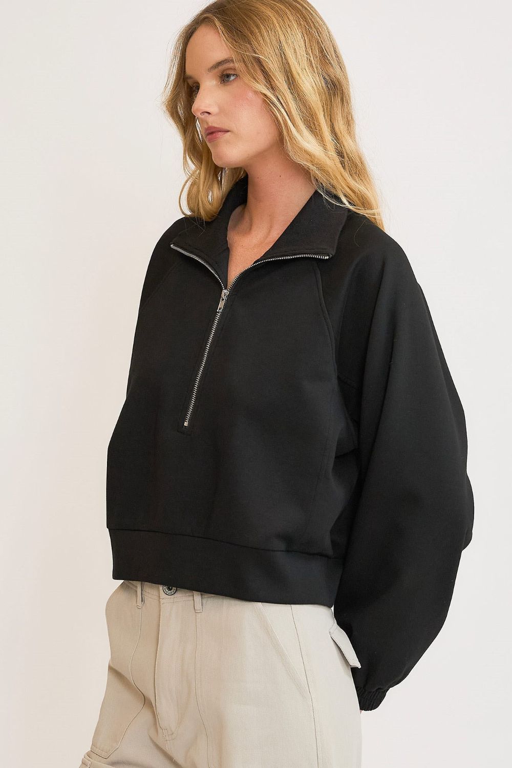 Umgee Full Size Half Zip Cropped Sweatshirt Plus Size
