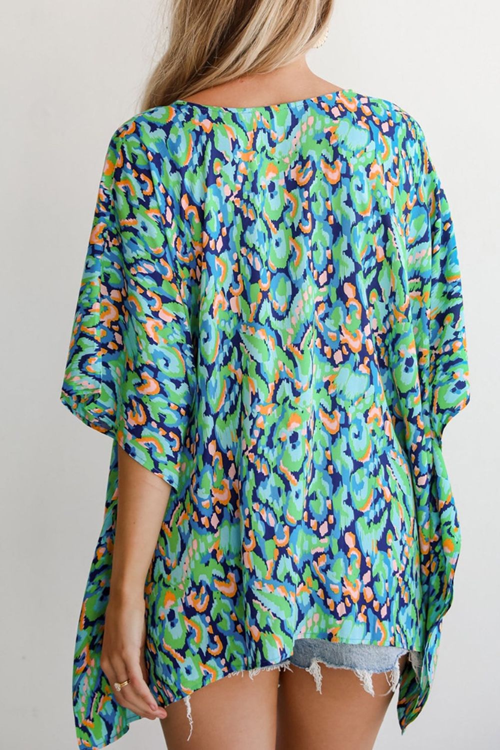 Abstract Print V Neck Half Sleeve Loose Fit Blouse