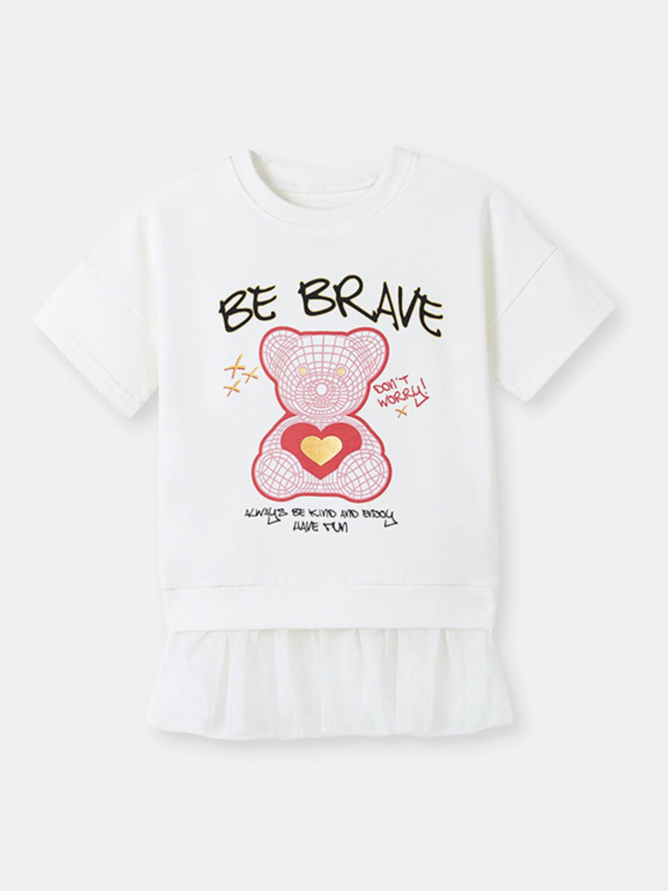 Children's Bear Graphic Short Sleeve Sweatshirt Dress