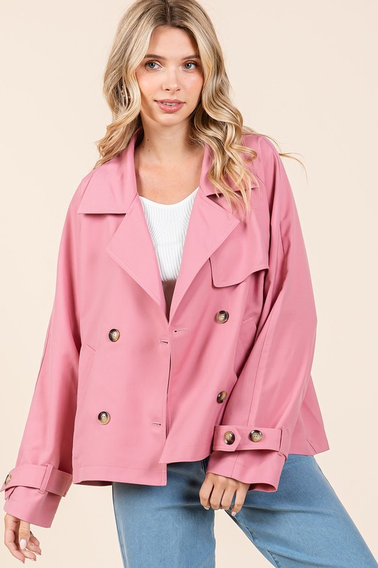 Double Breasted Long Sleeve Trench Coat Jacket
