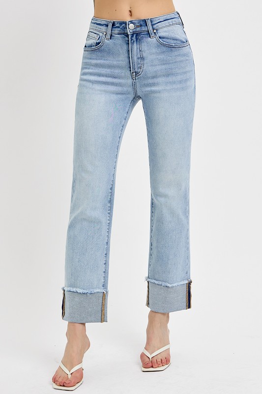 High Rise Straight Cuffed Relaxed Jeans