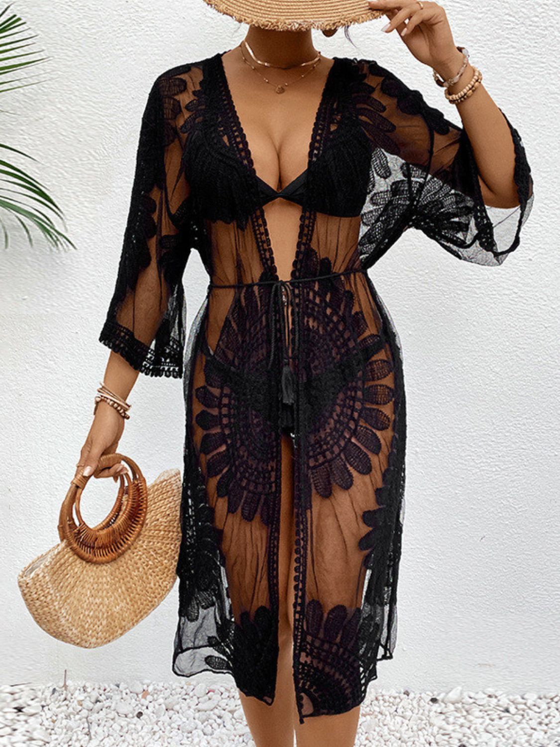 Lace Open Front Longline Cover-Up