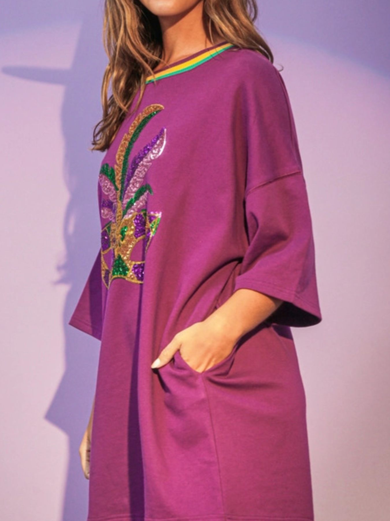 Sequin Round Neck 3/4 Sleeve Dress