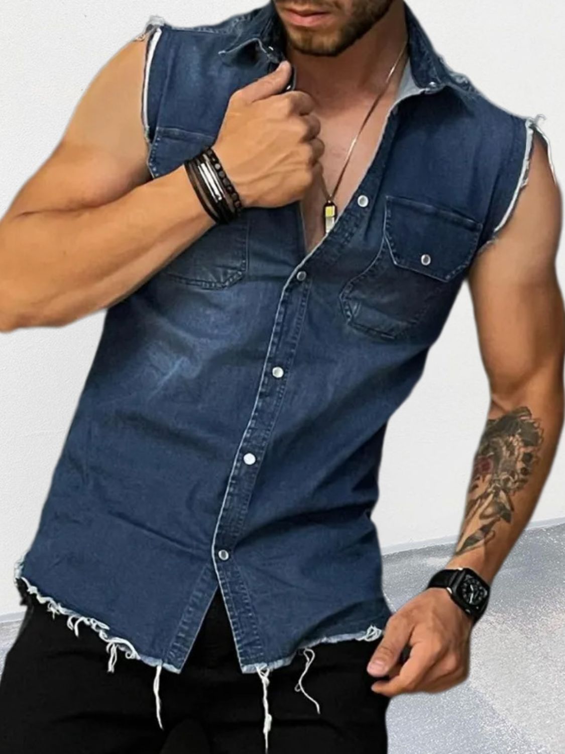 Men's Snap Down Sleeveless Denim Shirt
