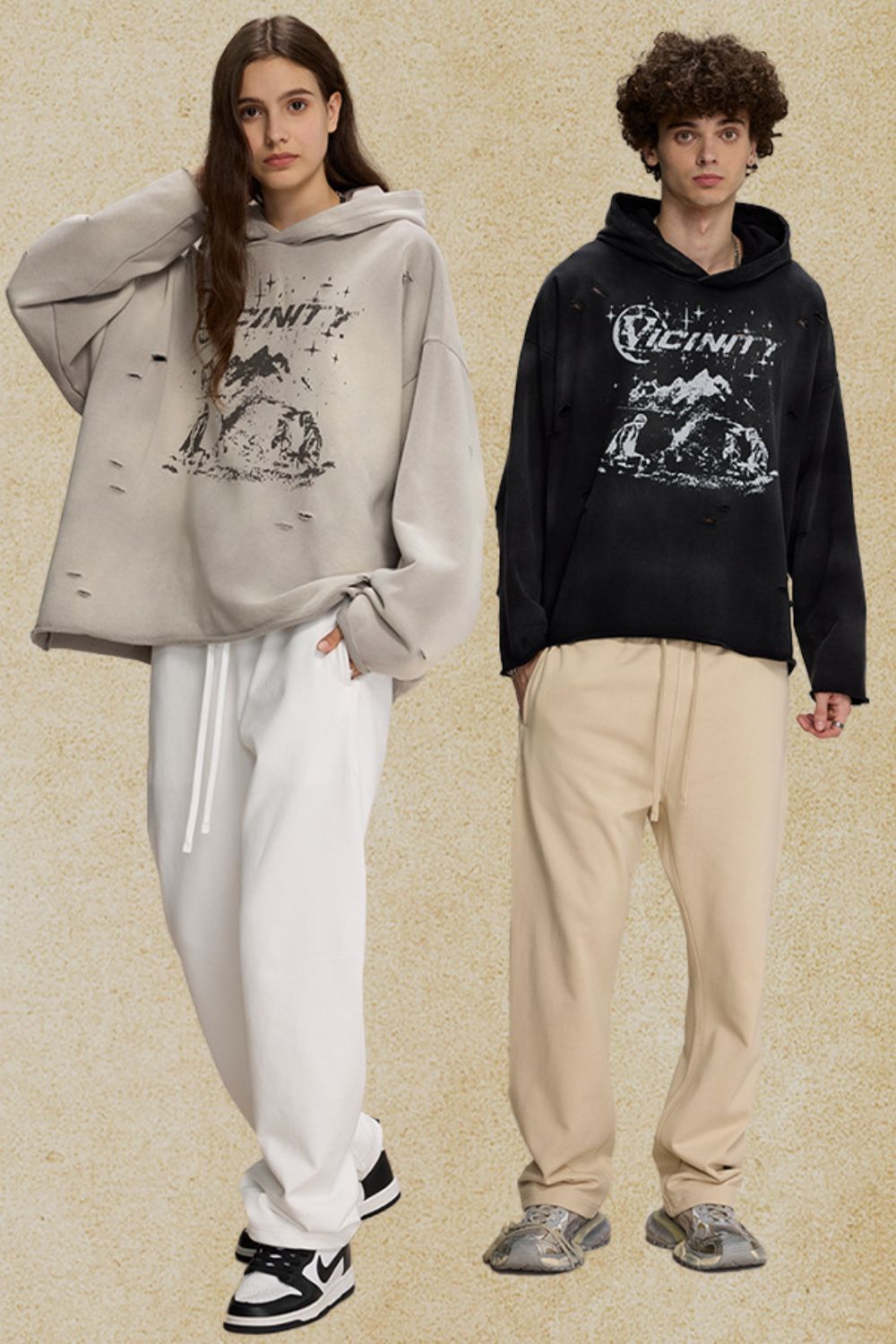 Men's Distressed Graphic Long Sleeve Hoodie