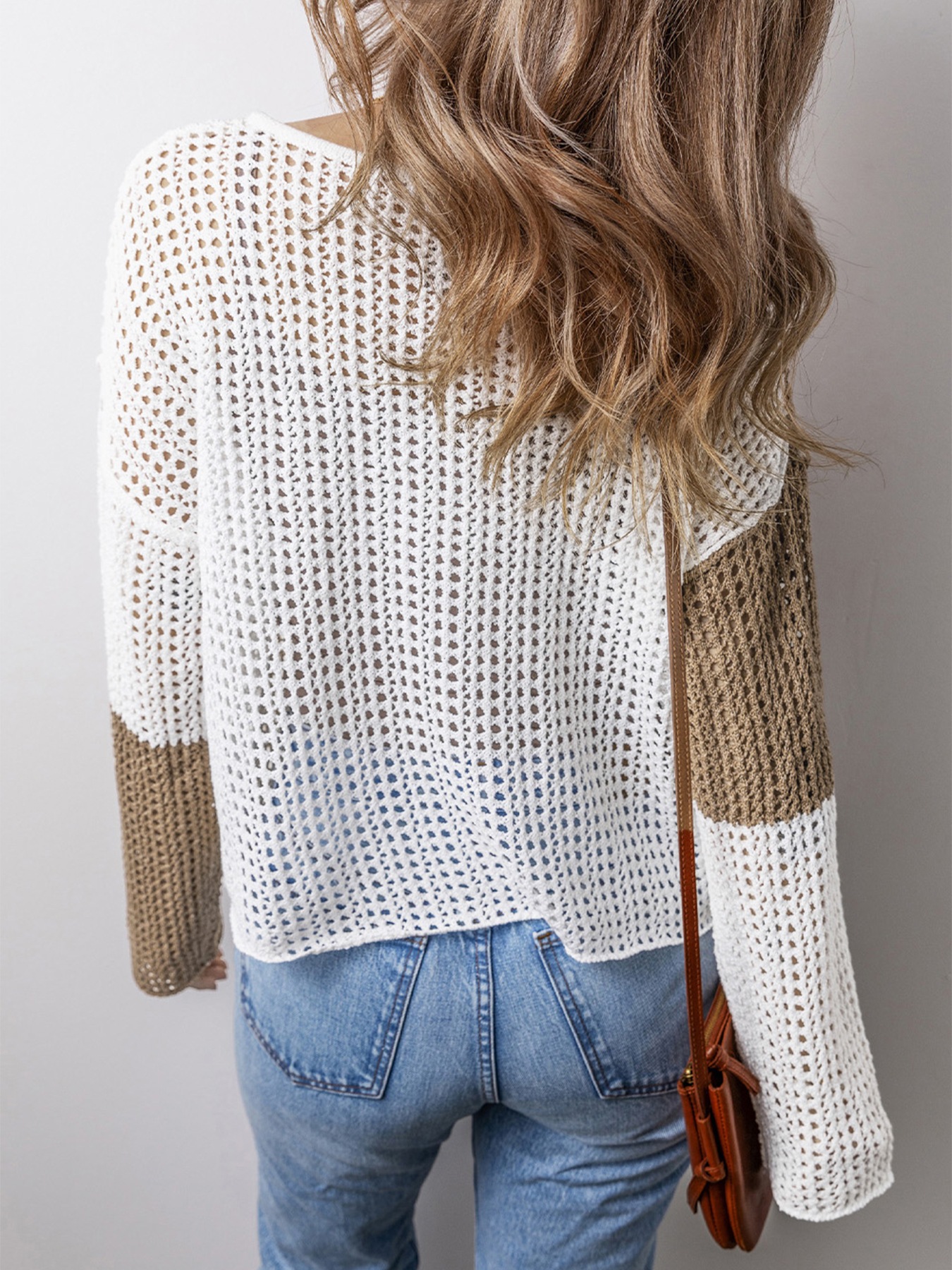 Openwork Tassel Color Block Sweater