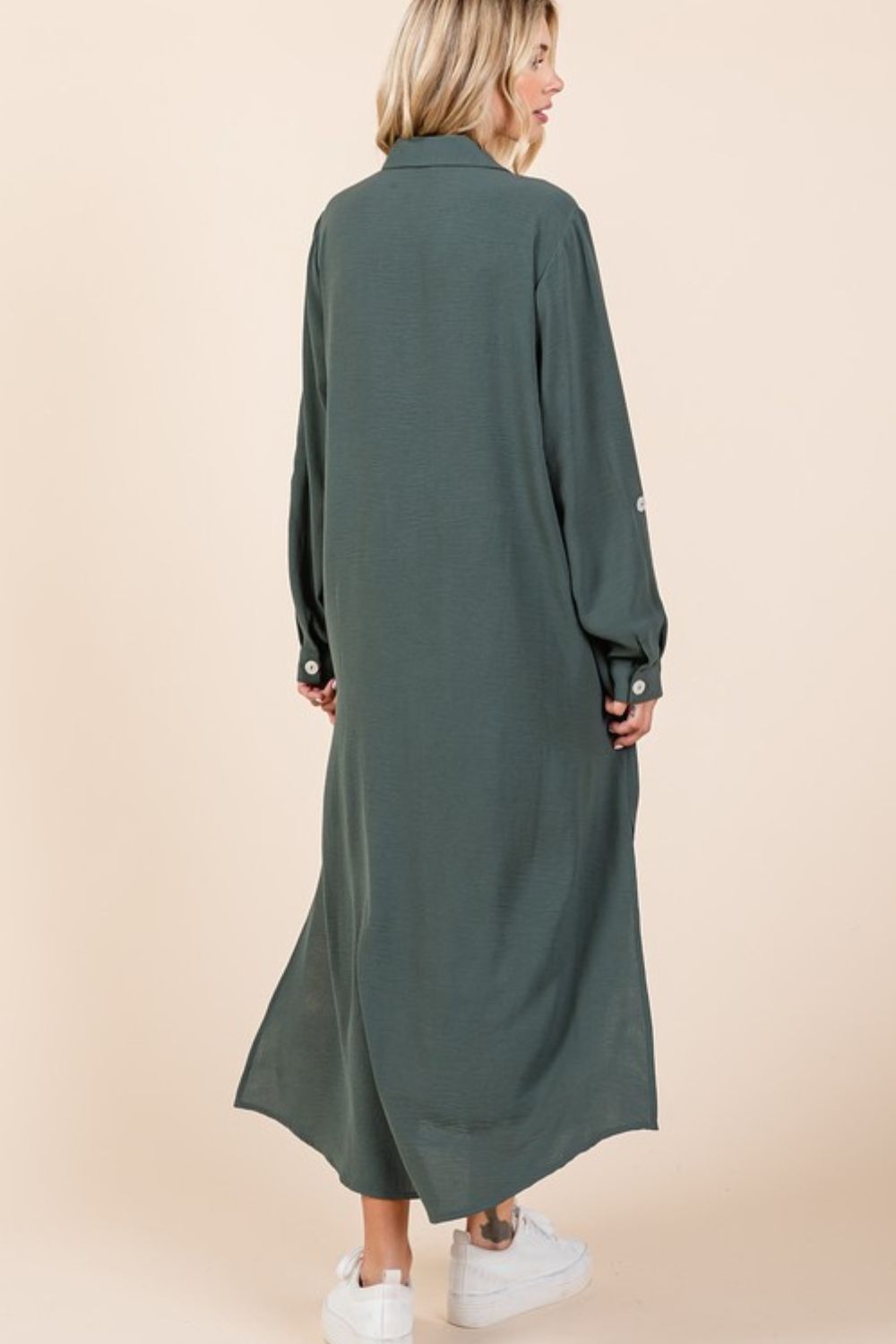 Airflow V-Neck Long Sleeve Button Down Maxi Dress